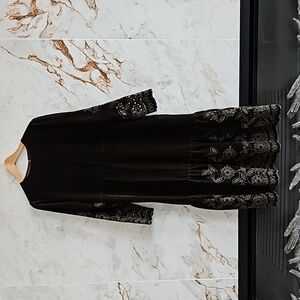 Zara Embroidered Velvet Midi Dress Size S